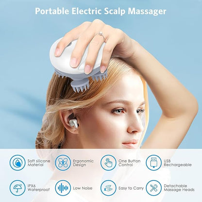 Electric Scalp Massager, Portable Head Massager with Kneading 96 Massage Nodes