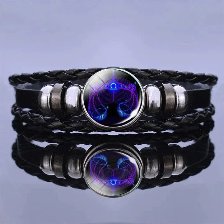 Zodiac Constellation Guardian Black Leather Bracelet Adjustable