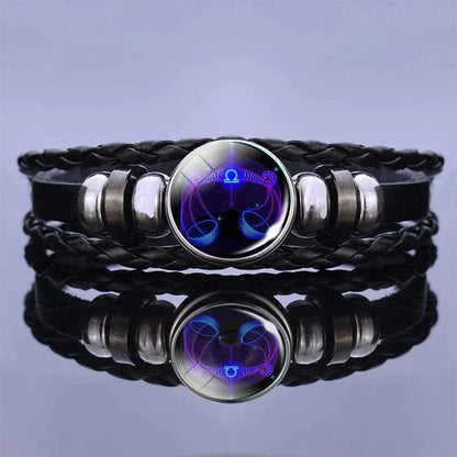 Zodiac Constellation Guardian Black Leather Bracelet Adjustable